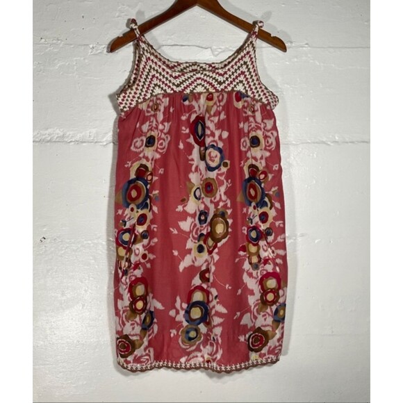 BCBG Pink Floral Boho Mini Dress Crochet Knit Silk Cotton Blend Size Small - Picture 2 of 12